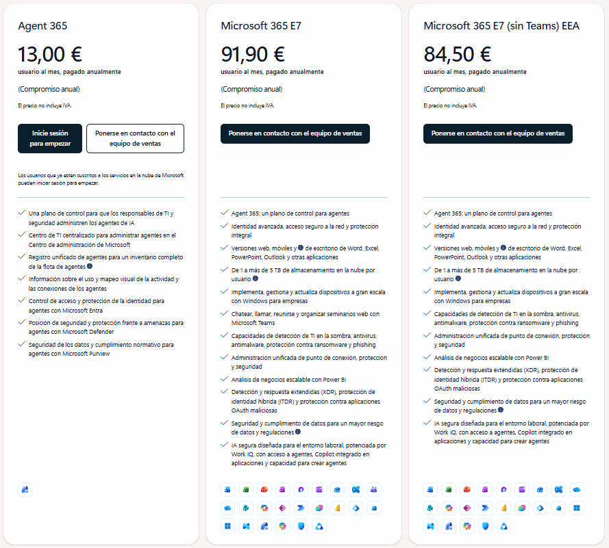 Precios de Agent 365 (mayo de 2026).