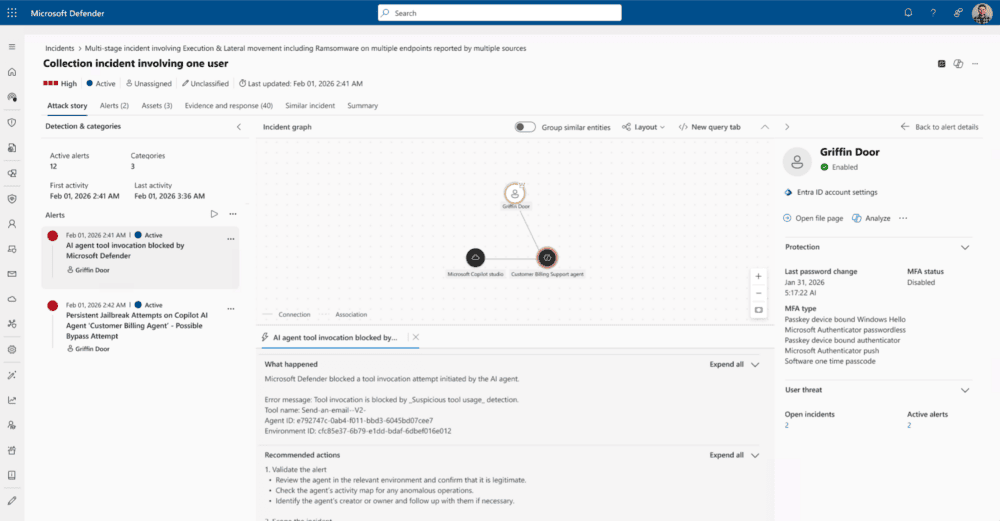 Incidente de seguridad de agente en Microsoft Defender.