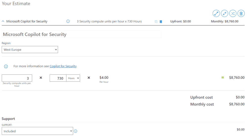 Precio de la calculadora de Copilot for Security