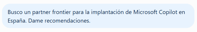 Prompt en ChatGPT para buscar un partner Frontier de Microsoft en España.