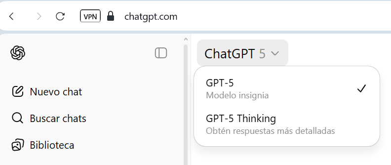 Modelos disponibles desde el 8 de agosto: GPT-5 y GPT-5 Thinking
