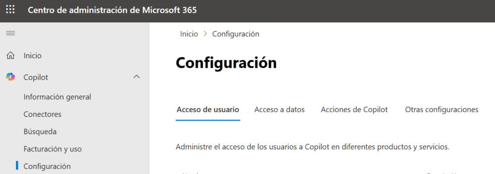 Centro de administración de Microsoft 365 - COPILOT - Configuración
