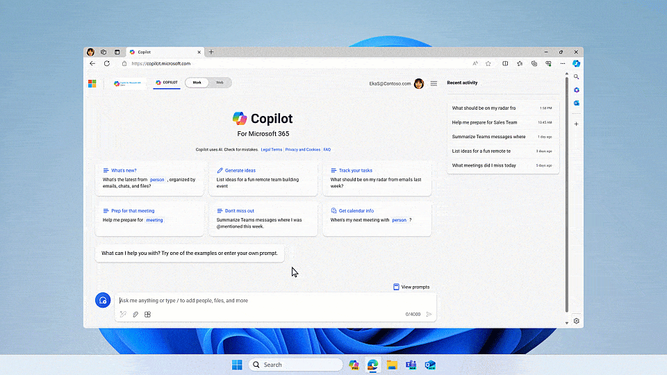 Si has empezado a escribir un prompt, Copilot te ofrecerá autocompletarlo para llegar a un resultado mejor, sugiriéndote algo más detallado para asegurarte de que obtienes lo que estás buscando. 