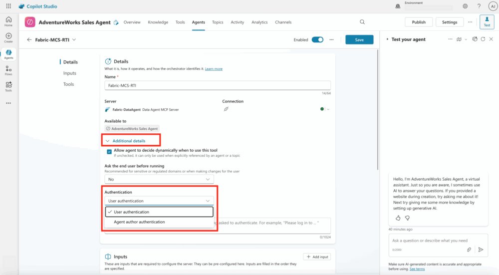 Captura de pantalla mostrando la configuración de autenticación