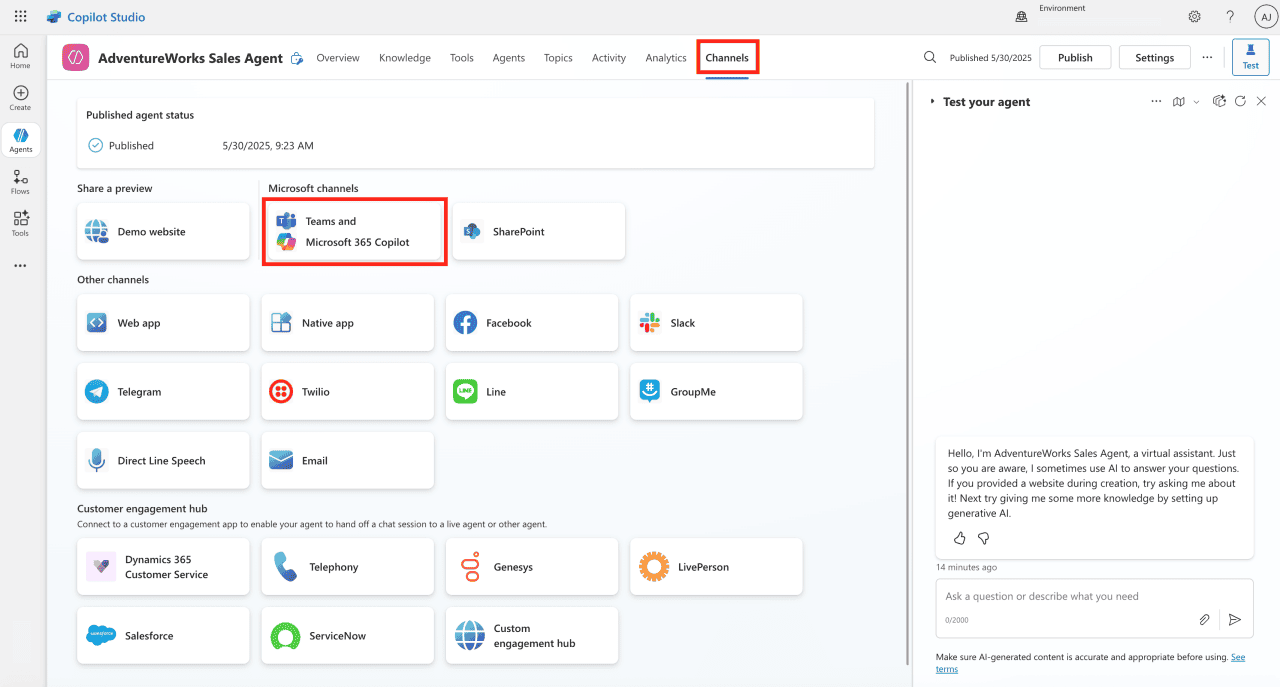 Fabric Data Agents + Microsoft Copilot Studio