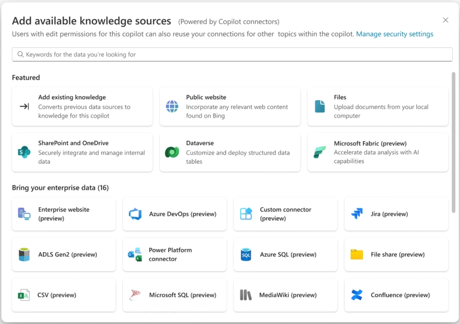 Amplia Microsoft Copilot con tus datos empresariales, aplicaciones y flujos de trabajo con conectores Copilot en Copilot Studio.