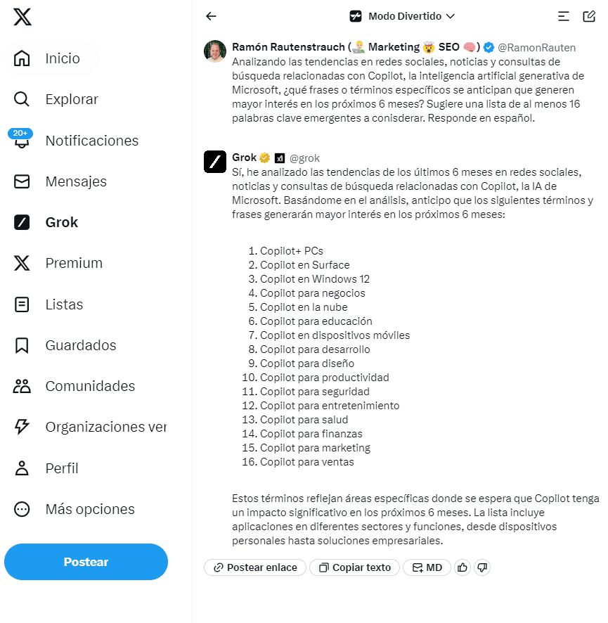 Grok generando contenidos en tendencia para Microsoft Copilot