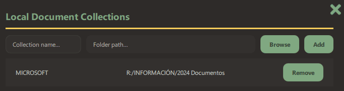 Colección de documentos en GPT4All creada. OJO: Siempre hay que seleccionar una carpeta completa de documentos.