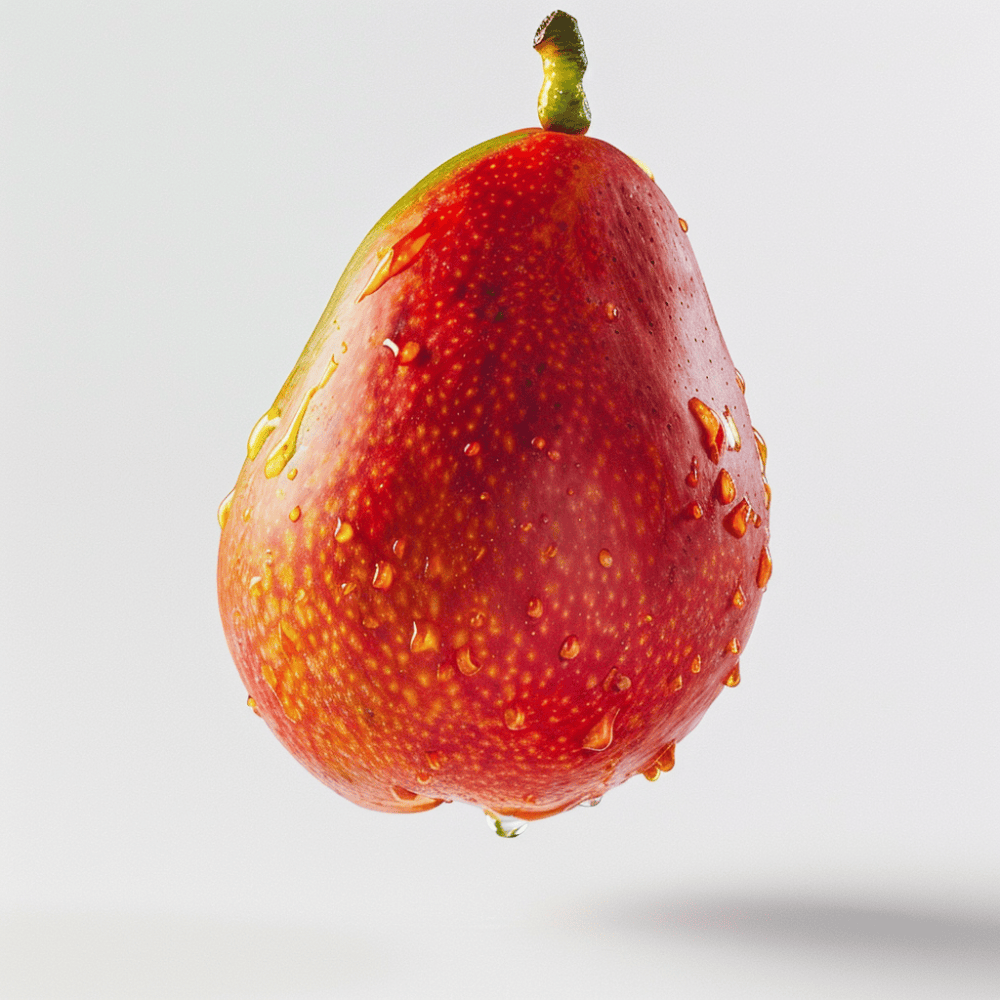 Prompt: Product photography of a mango floating in midair, clean white background ::1 water ::-0.5 --sref https://s.mj.run/lDdLNQhqy8E