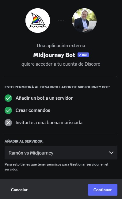 PASO 3: Añadir Midjourney bot al servidor privado
