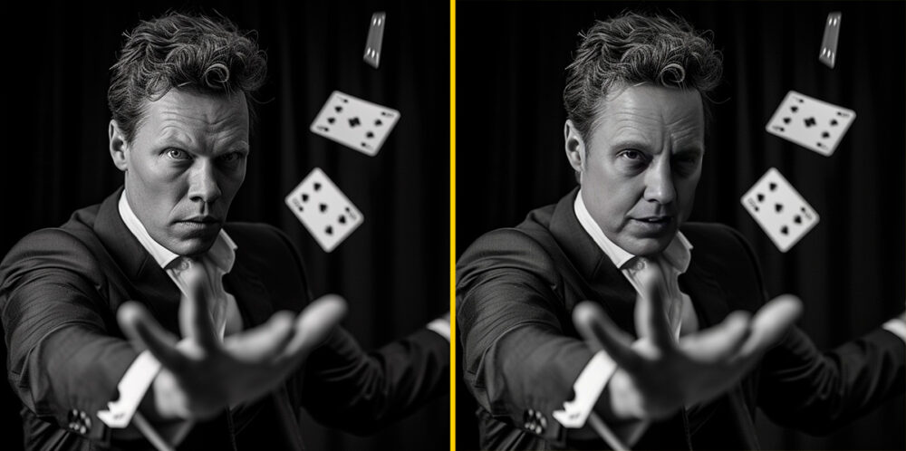 Jens Polomski real photo of a friendly magician doing magic --v 6.0 --style raw