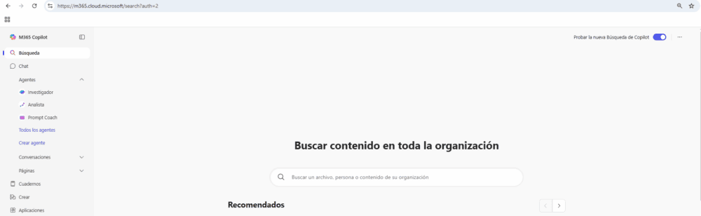 Nueva búsqueda de Copilot: https://m365.cloud.microsoft/search
