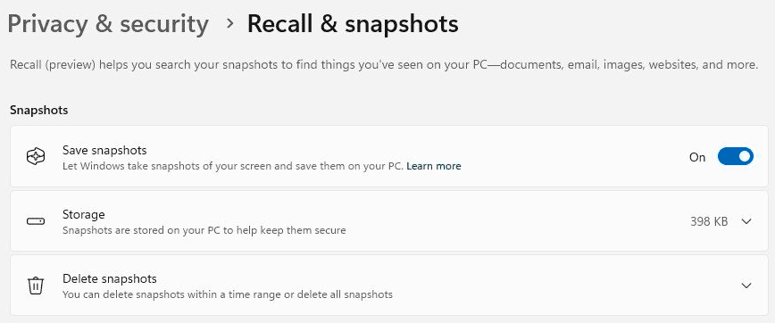 Configuración de Recall: instantáneas, espacio de almacenaje y eliminar instantáneas.