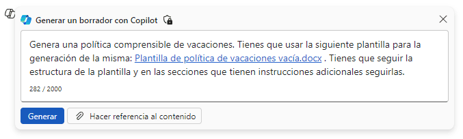 Prompt para la generación de la política con la referencia a la plantilla.