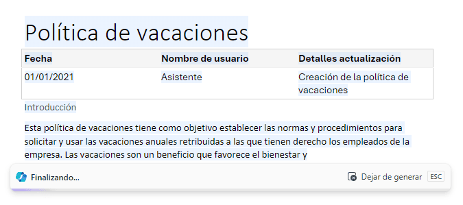 Generación del documento en marcha